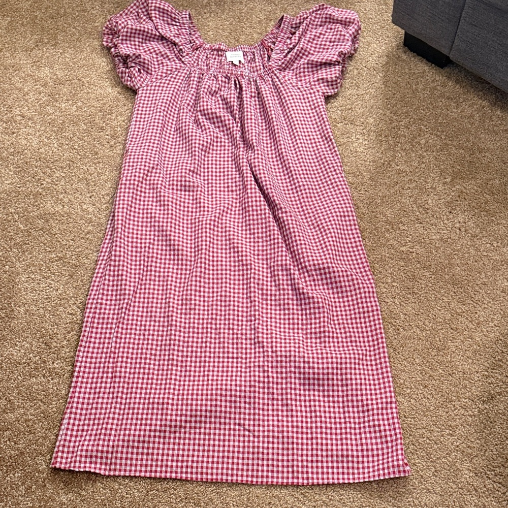 Women’s Pink Gingham Maxi Dress with Puff Sleeves